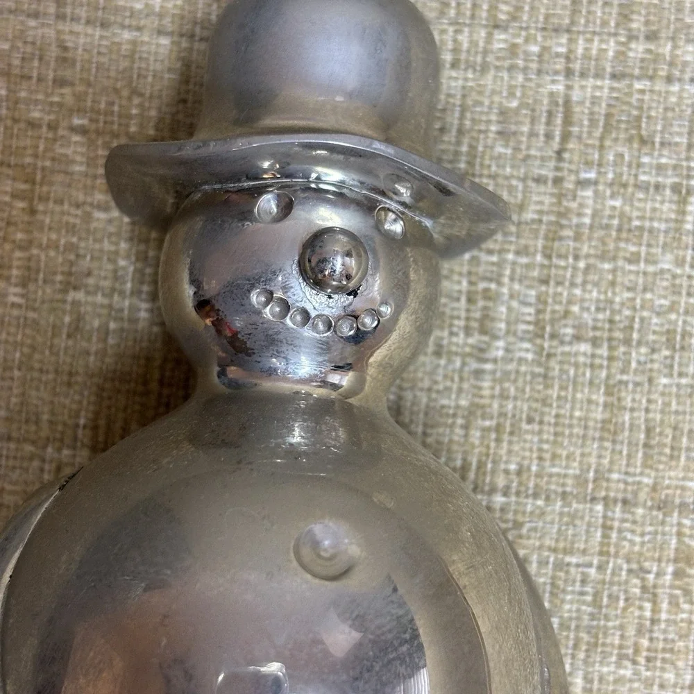 Crate And Barrel Snowman Bell Silver Metal  8
